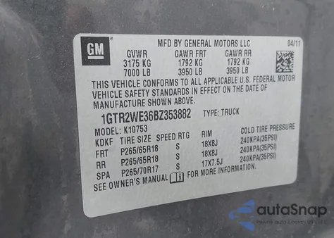 2011 GMC Sierra 1500 Slt из США, поврежденный, VIN 1GTR2WE36BZ353882